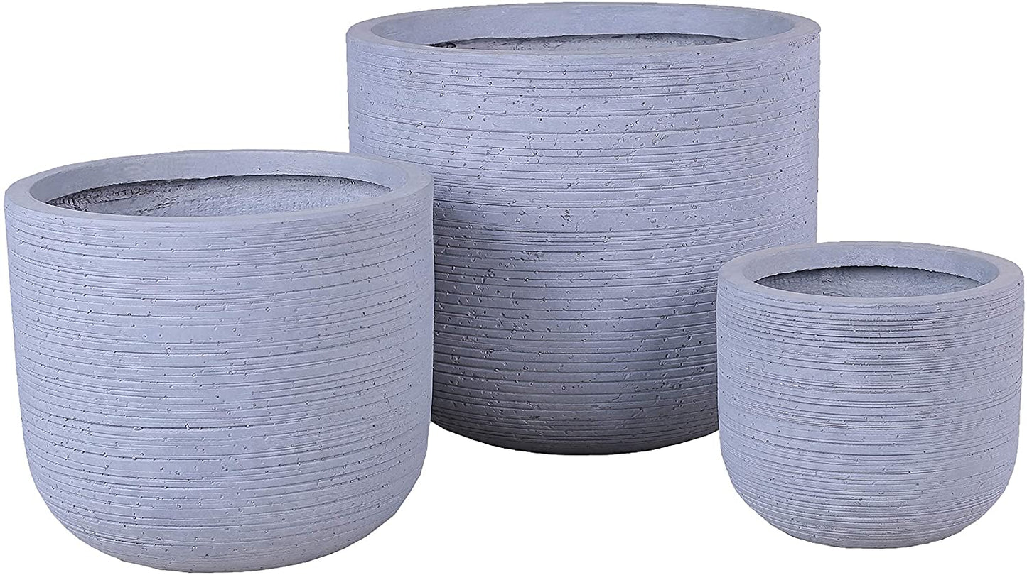 Grey Skyline Round Concrete Planter Pots | Unique Design | Handicraft | UV-Resistant and Eco-Friendly | Drainage Hole with Plug