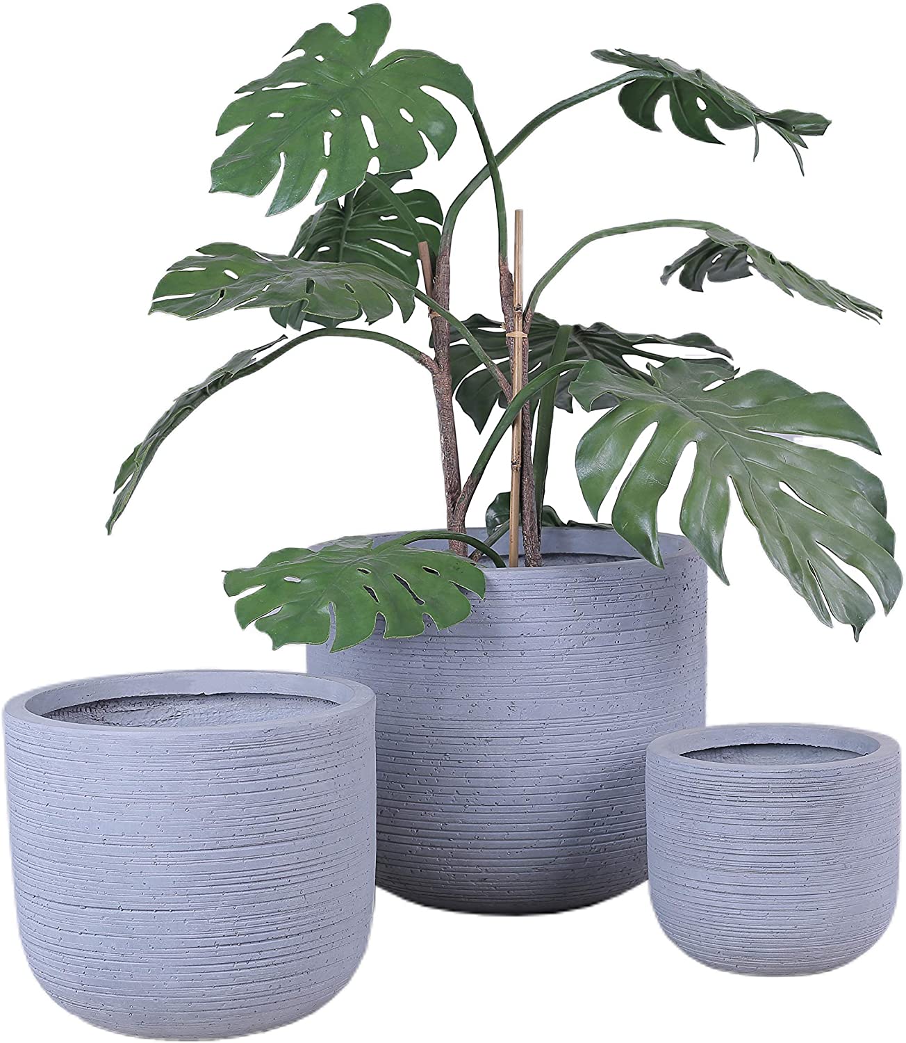 Grey Skyline Round Concrete Planter Pots | Unique Design | Handicraft | UV-Resistant and Eco-Friendly | Drainage Hole with Plug