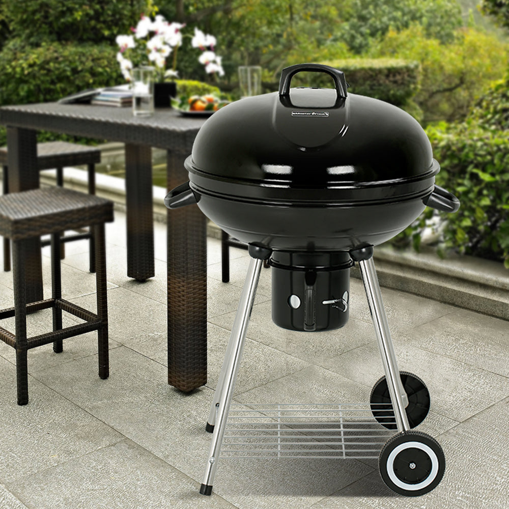 22 in. Charcoal Grill Round With Wheels - Outdoor Barbecue Grill