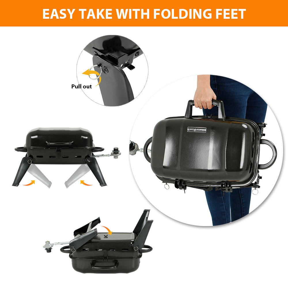 17 In. Portable Grill, Propane Grill, Folding Tabletop Grill in Black