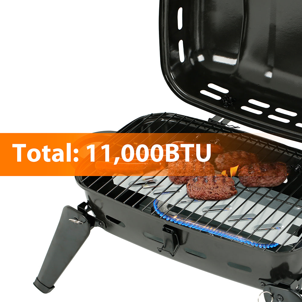 17 In. Portable Grill, Propane Grill, Folding Tabletop Grill in Black