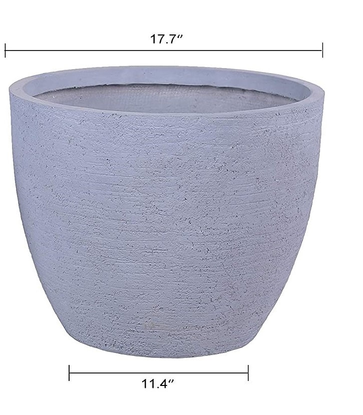 Grey Skyline Lightweight Round Concrete Planter Pots | Unique Design | Handicraft | UV-Resistant and Eco-Friendly | Drainage Hole with Plug