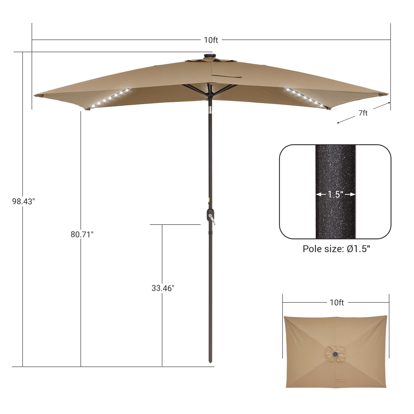 10 x 7 ft Solar-Powered LED Patio Umbrella