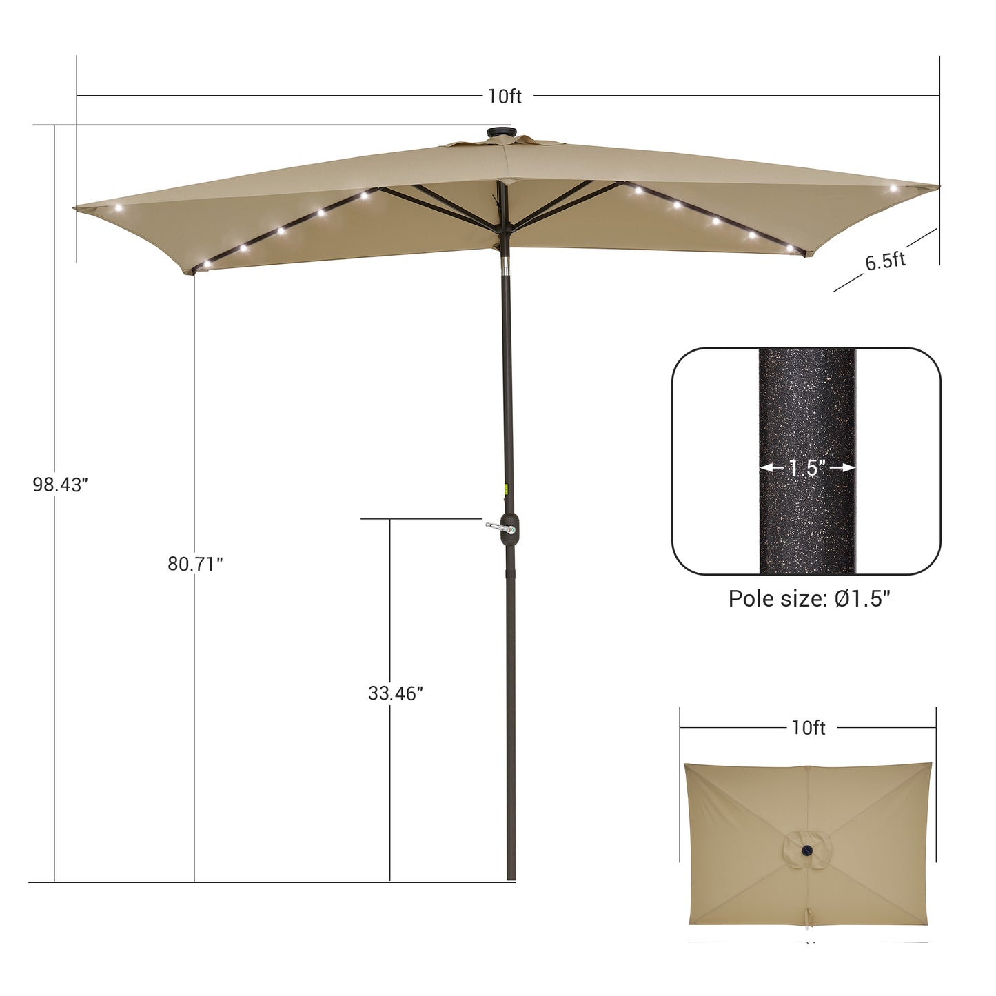 10 x 6.5 ft Solar-Powered LED Lights Patio Umbrella