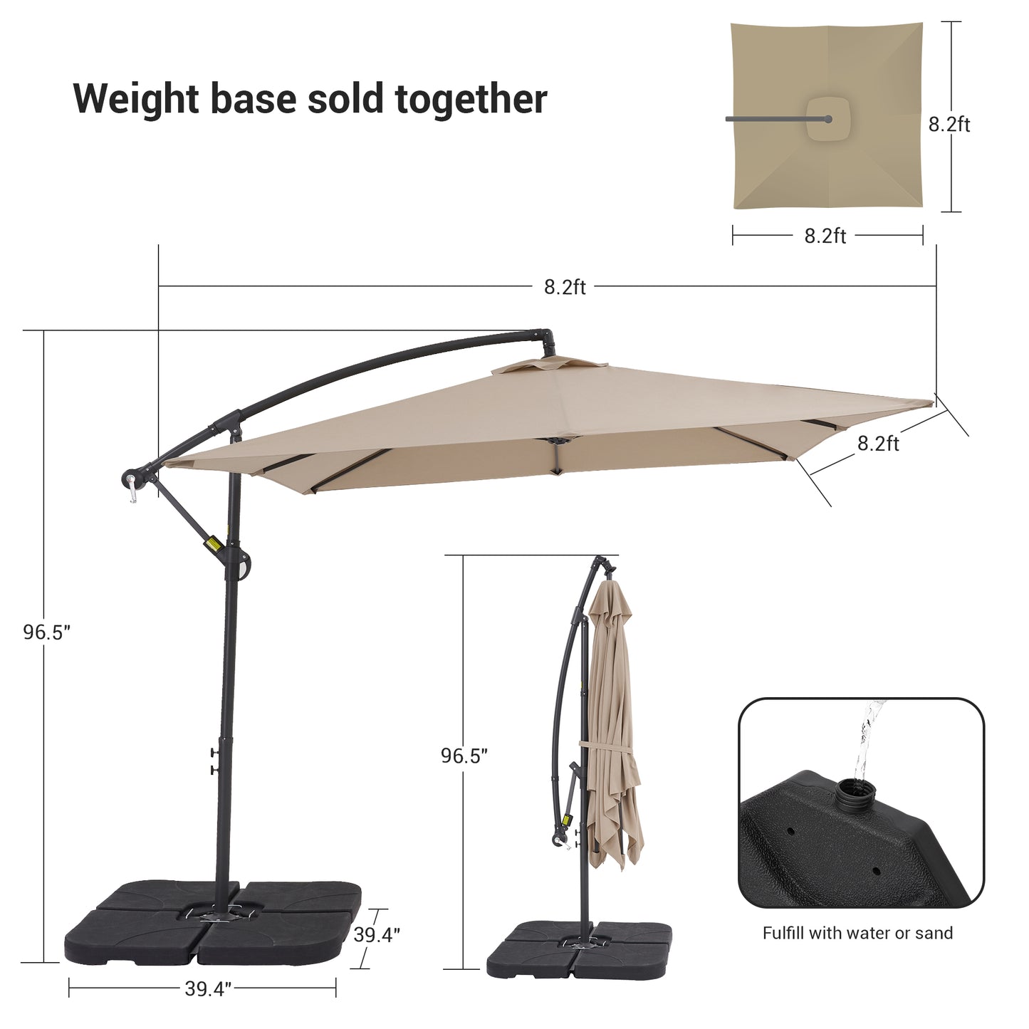 8.2*8.2 FT Square Patio Banana Umbrella