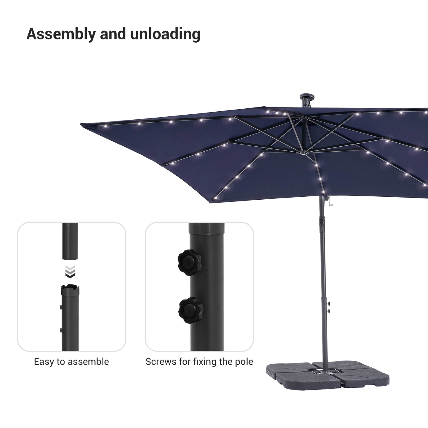 8.2*8.2 FT Square Solar-Powered LED Lights Patio Banana Umbrella