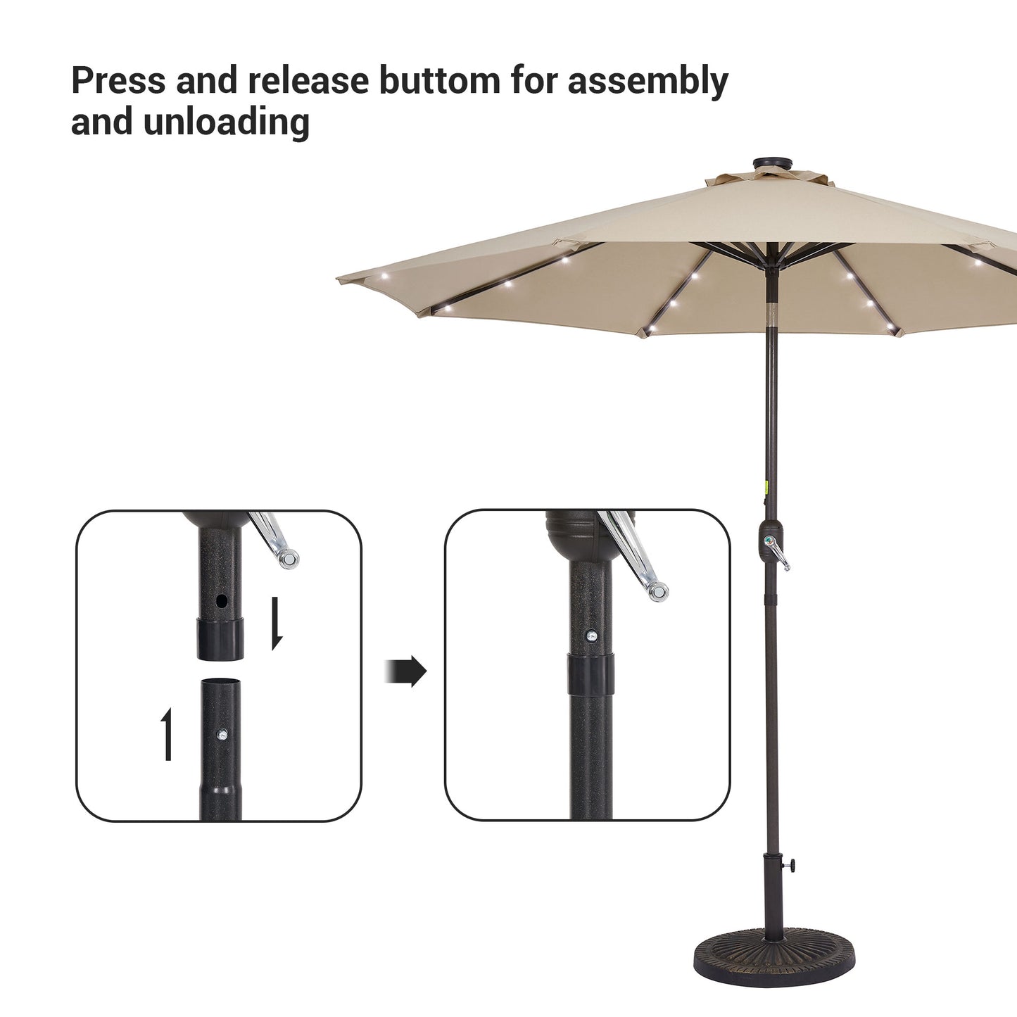 9 ft Solar-Powerd LED Lights Patio Umbrella
