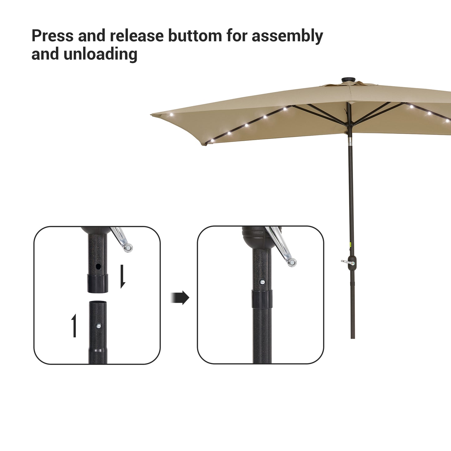 10 x 6.5 ft Solar-Powered LED Lights Patio Umbrella