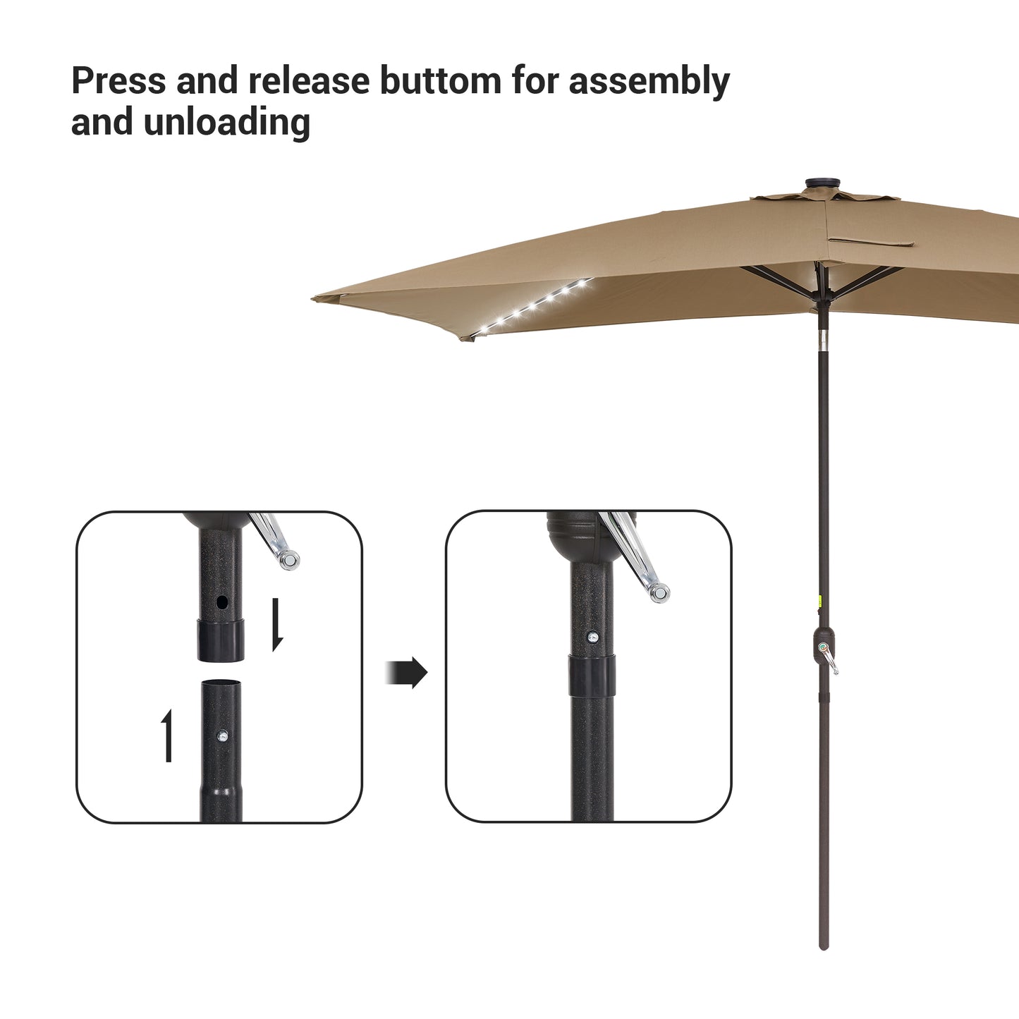 10 x 7 ft Solar-Powered LED Patio Umbrella