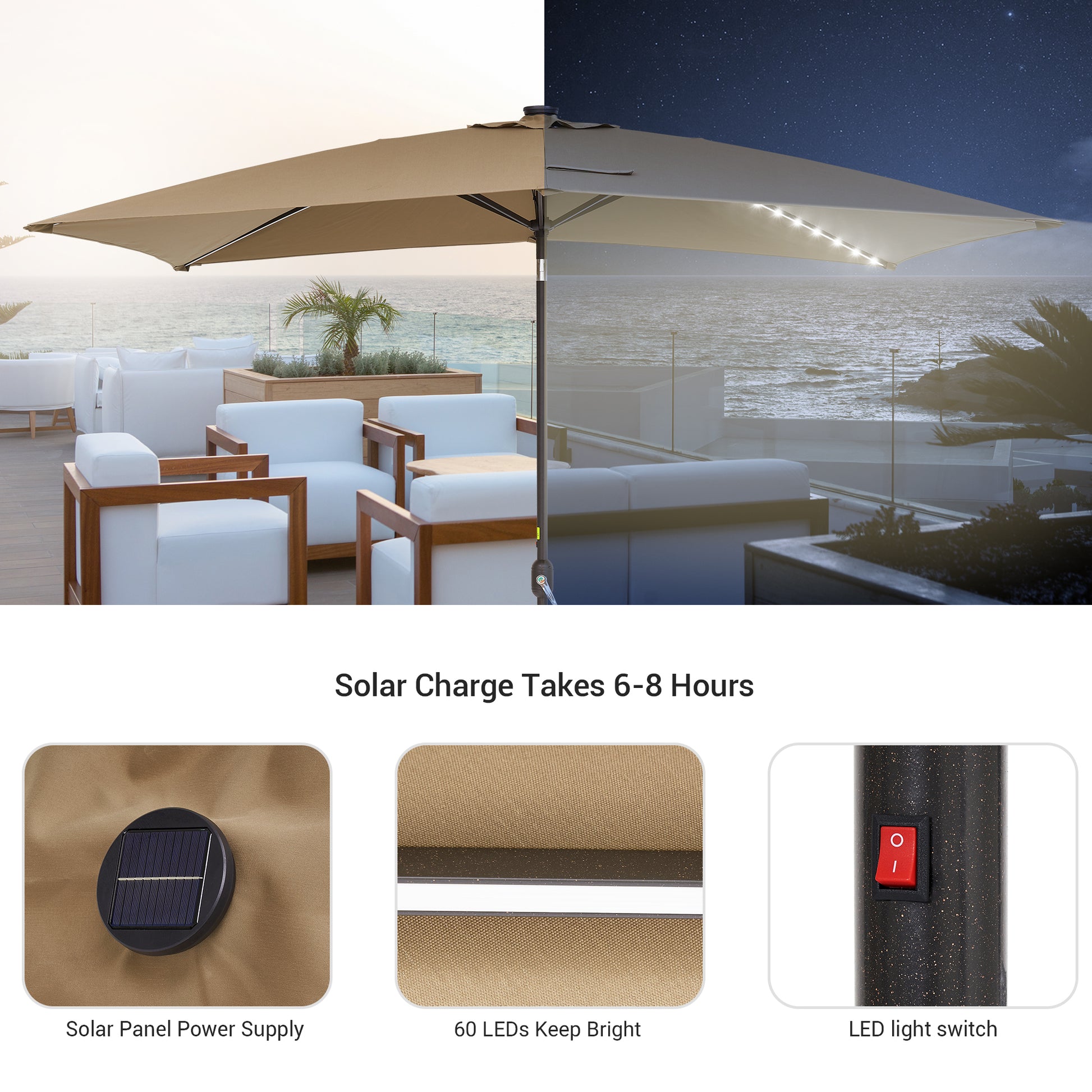 7 lighted patio umbrella 10 x 7 ft Solar-Powered LED Patio Umbrella – grillncomfort