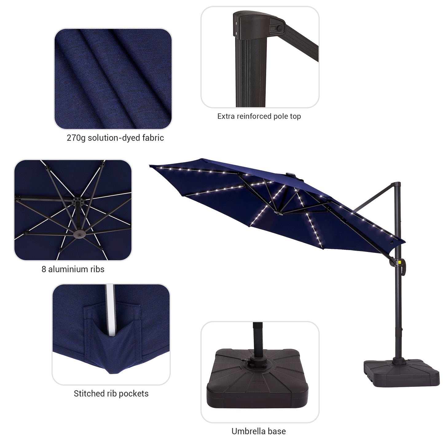 11 FT Solar-Powered LED Lights Patio Cantilever Umbrella grillncomfort 11 FT Solar-Powered LED Lights Patio Cantilever Umbrella grillncomfort