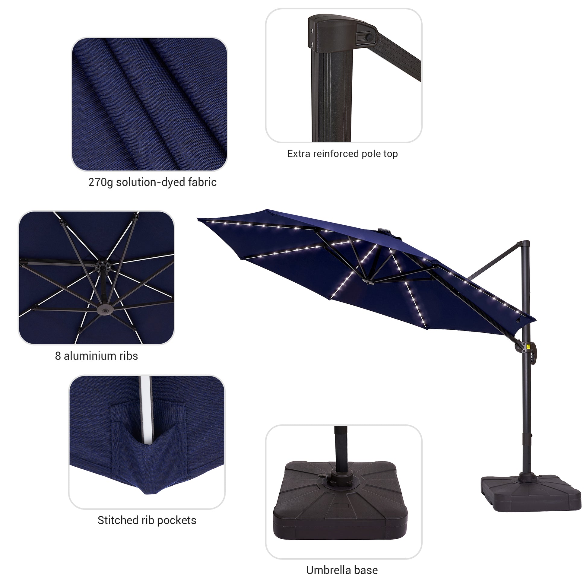 11 FT Solar-Powered LED Lights Patio Cantilever Umbrella – grillncomfort 11 FT Solar-Powered LED Lights Patio Cantilever Umbrella – grillncomfort