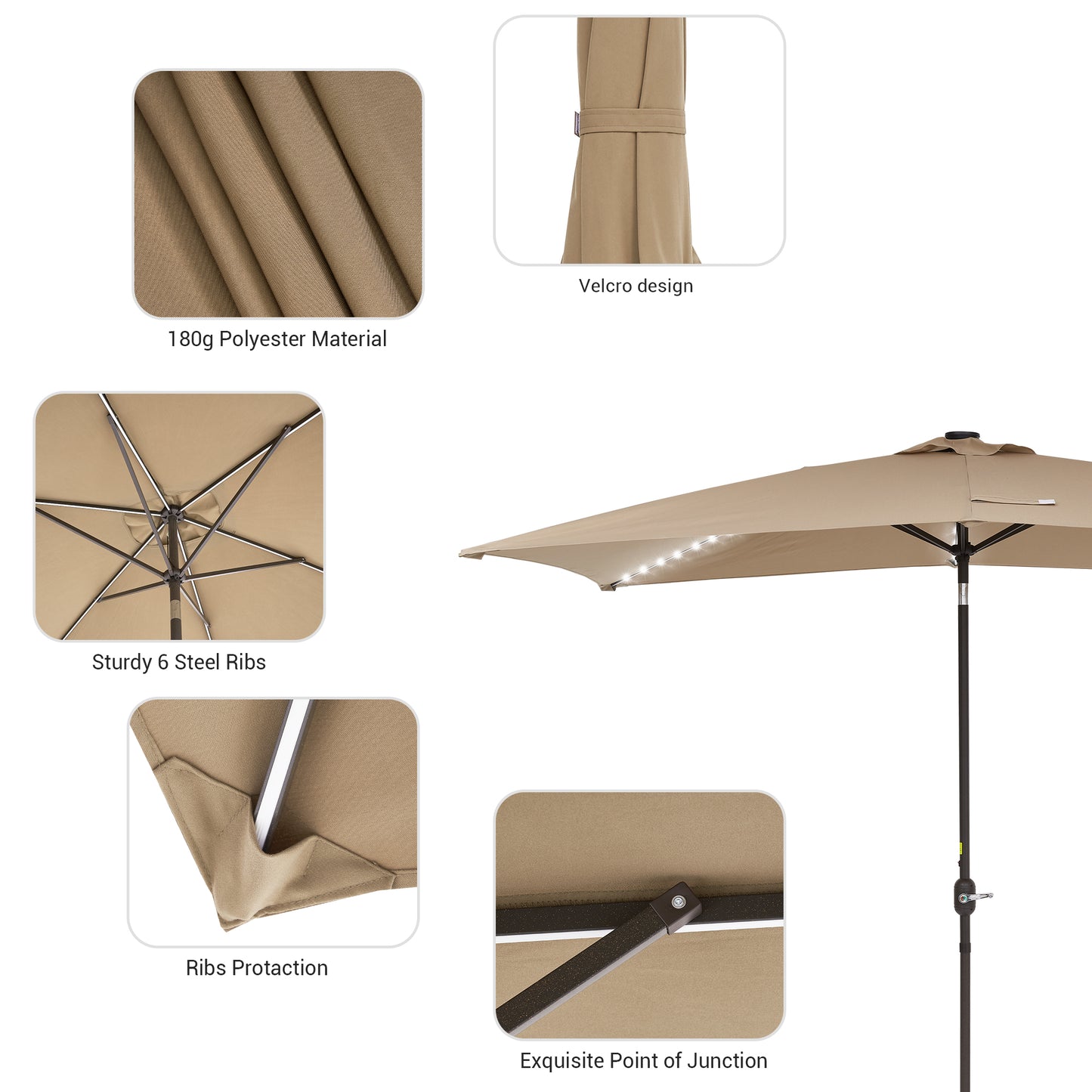 10 x 7 ft Solar-Powered LED Patio Umbrella