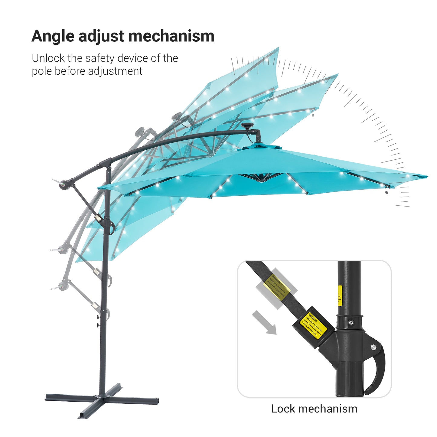 10 FT Solar-Powered LED Lights Patio Banana Umbrella