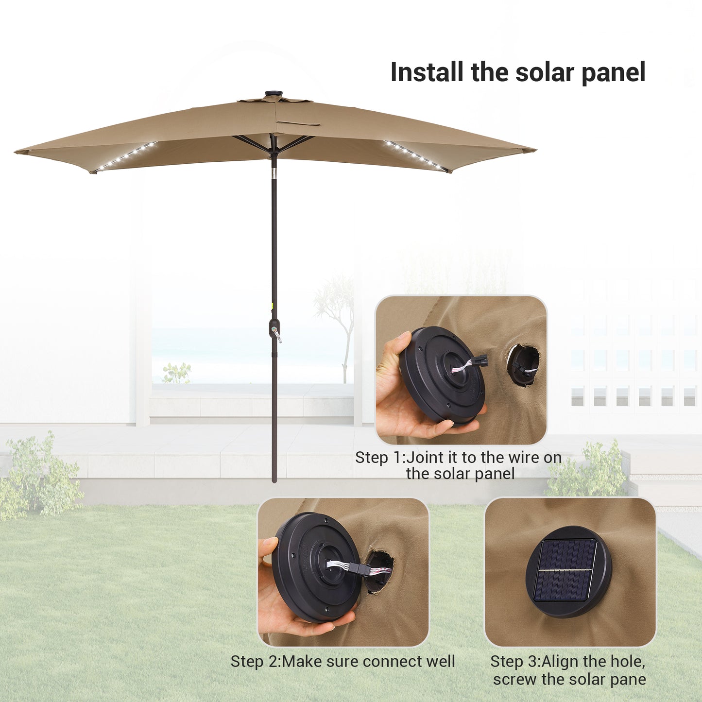 10 x 7 ft Solar-Powered LED Patio Umbrella