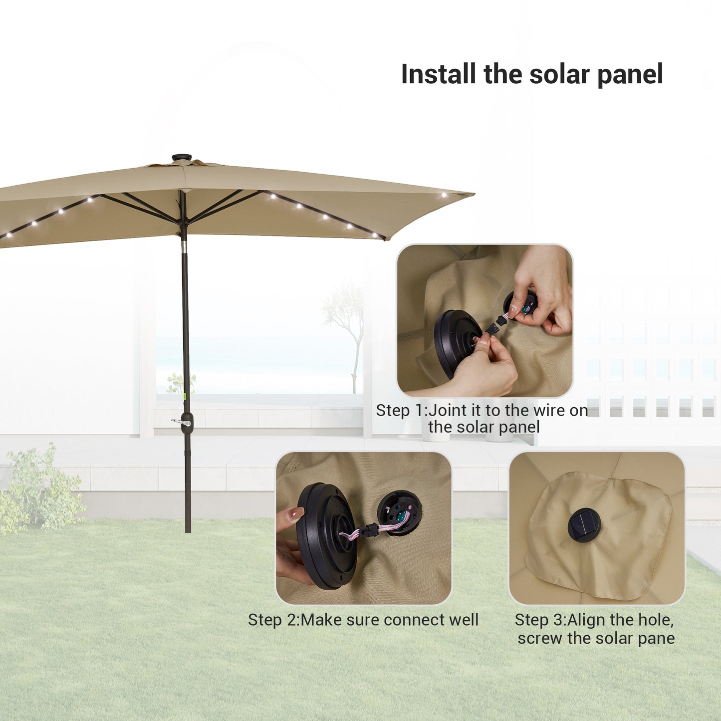 10 x 6.5 ft Solar-Powered LED Lights Patio Umbrella